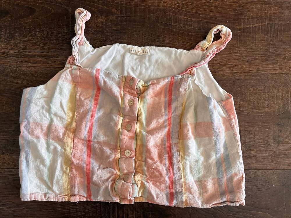Copper Key Women's Pastel Plaid Button-Front Crop Tank Top Size M